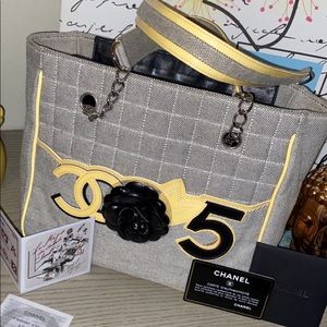 Vintage Chanel Gray Canvas Fabric Tote Bag